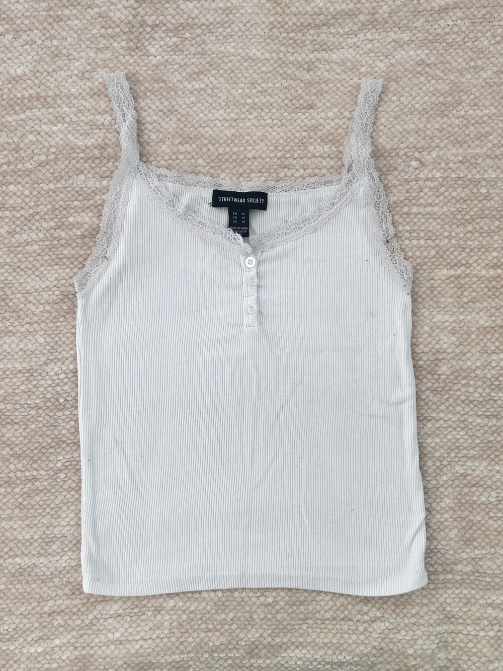 Streetwear Society White Lace-Trim Ribbed Camisole